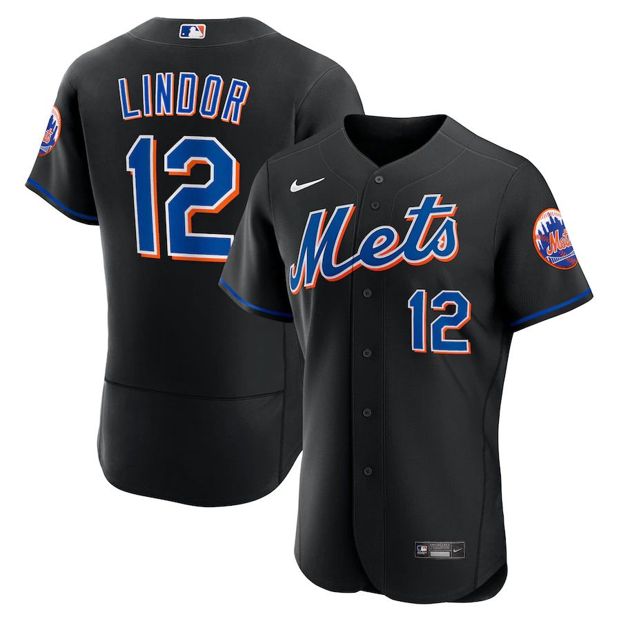 Cheap Custom Men New York Mets 12 Francisco Lindor Nike Black 2022 Alternate Authentic Player MLB Jersey